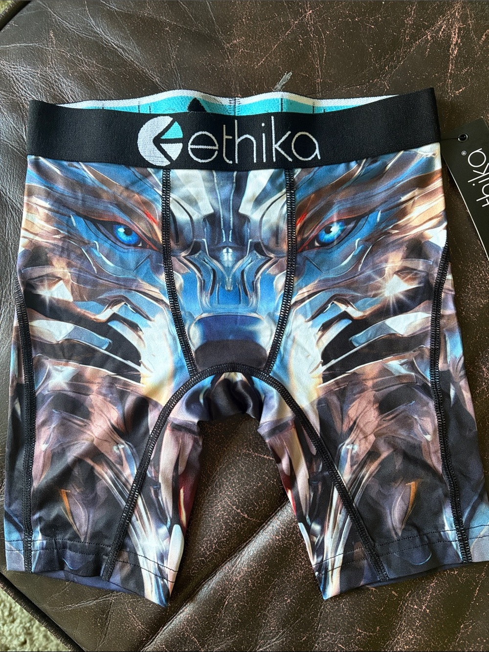 ethika Blue and Black Wolf Face Boxer Briefs